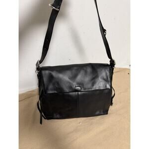 Aimee Messenger Bag Womens Medium Black Leather Flap Crossbody Adjustable Strap